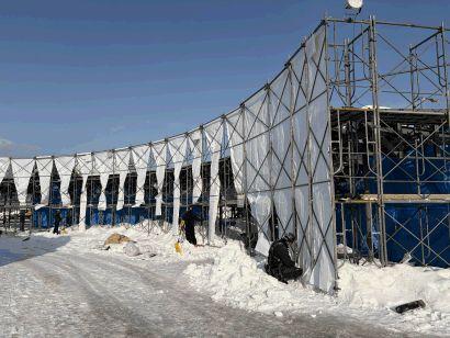 道の駅A棟 外部足場 シート取付状況 R8.2.5