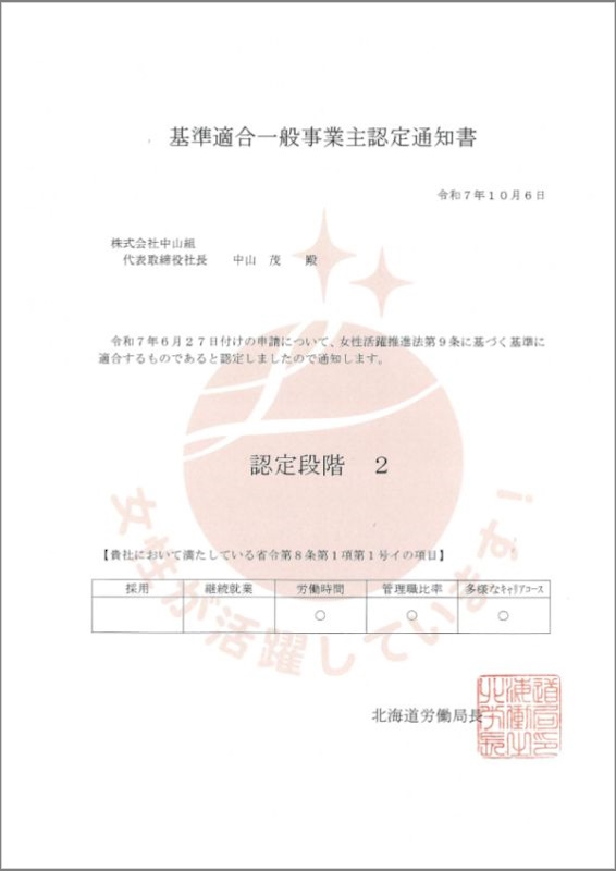 えるぼし認定（２つ星）通知書